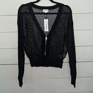 The Drop Women’s Cardigan Size Large Black Crochet Zipper Front